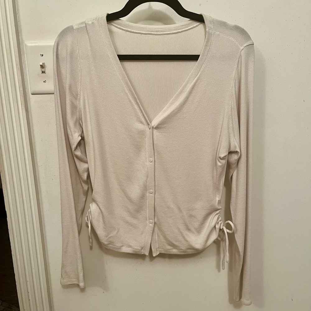LULULEMON Side Tie Cinch Ribbed Cardigan Ivory Bone White size 8